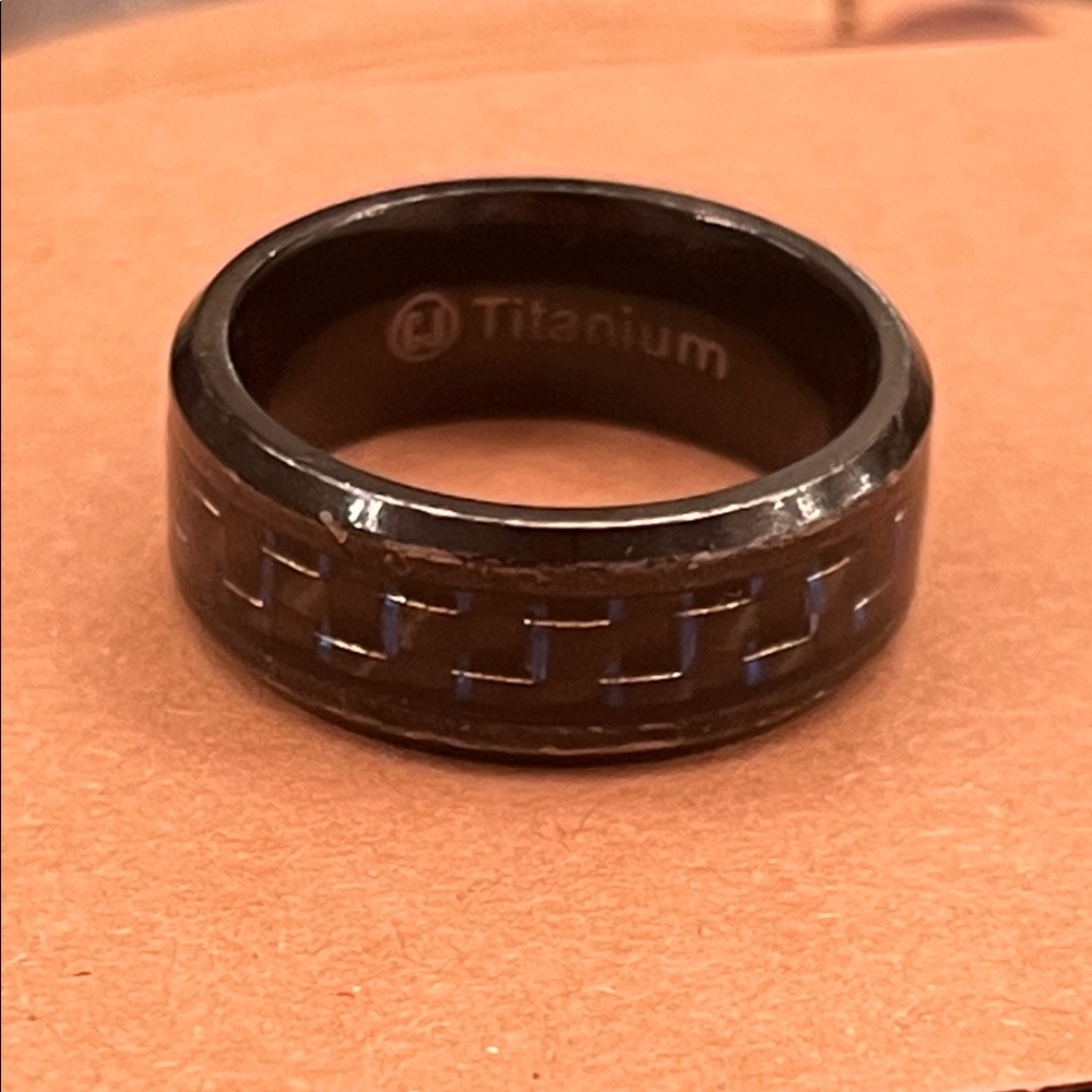 Titanium Unisex Ring with Black and Blue Size 7